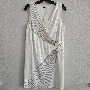 NWT | Erin Fetherston Sequin Beaded White V Neck Sleeveless Sheath Dress Size 8